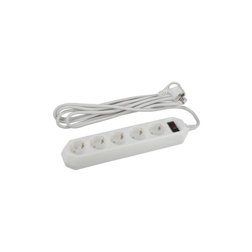 Удлинитель с сетевым фильтром 5х5м с заземл. 10А IP20 USF-5es-5m-W ПВС 3х0.75 с выкл. бел. Эра Б0019738 Б0019738