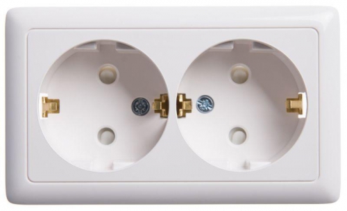 Розетка 2-м ОП Хит 16А IP20 с заземл. защ. шторки бел. SE RA16-239-B RA16-239-B