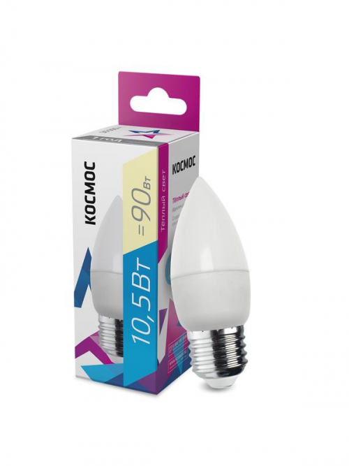 Лампа светодиодная 10.5Вт свеча 3000К тепл. бел. E27 220В КОСМОС LkecLED10.5wCNE2730 LkecLED10.5wCNE2730