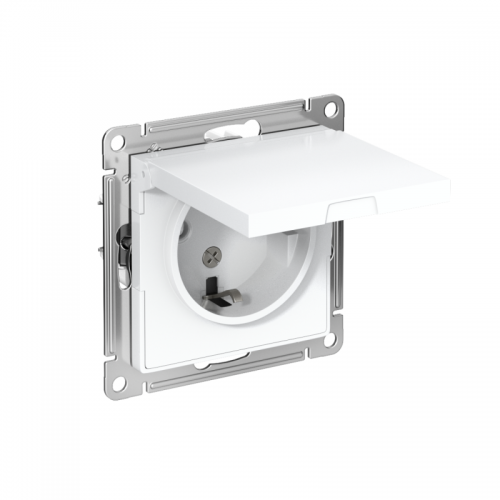 Механизм розетки 1-м СП AtlasDesign 16А IP20 с заземл. защ. шторки с крышкой бел. SchE ATN000146 ATN000146