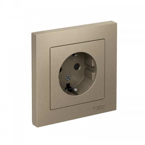 Розетка 1-м СП AtlasDesign 16А IP20 с заземл. защ. шторки в сборе шампань SchE ATN000544 ATN000544