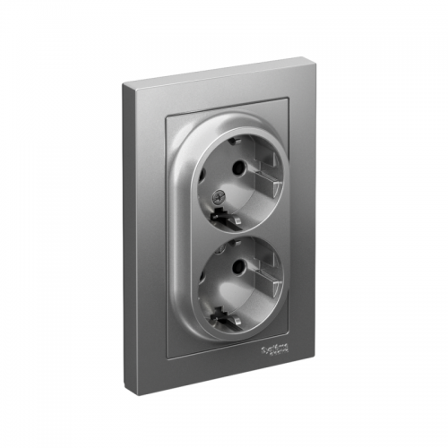 Розетка 2-м СП AtlasDesign 16А IP20 с заземл. в сборе сталь SchE ATN000924 ATN000924