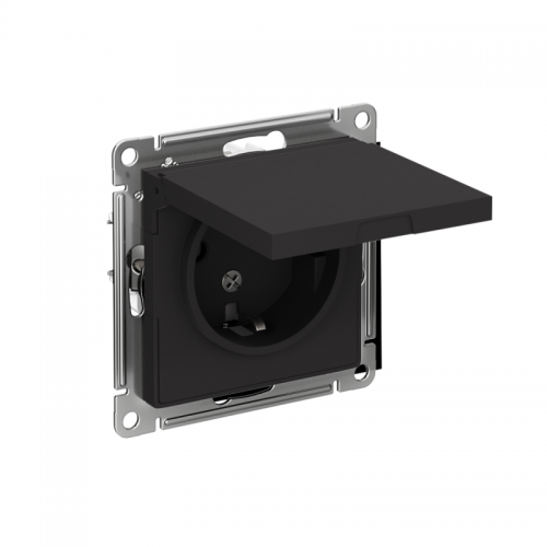 Механизм розетки 1-м СП AtlasDesign 16А IP20 с заземл. защ. шторки с крышкой карбон SchE ATN001046 ATN001046