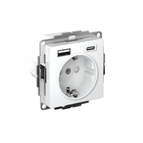 Розетка AtlasDesign 16А с 2-мя заряд. устройствами USB тип A+C 5В/2.4А 2х5В/1.2А механизм бел. SchE ATN000132 ATN000132