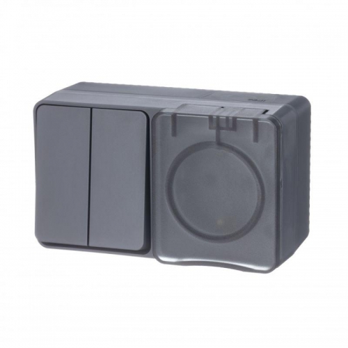 Блок ОП AtlasDesign Profi54 (розетка 16А 250В с заземл. защ. шторки + 2-кл. выкл. 10А) IP54 антрацит SE ATN544074 ATN544074