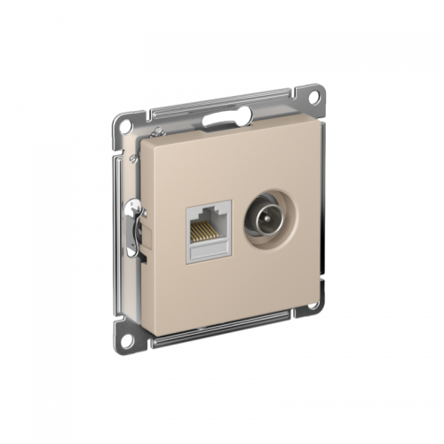 Розетка 2-м. AtlasDesign ТВ + компьютерная RJ45 кат. 5Е песочн. SE ATN001289 ATN001289