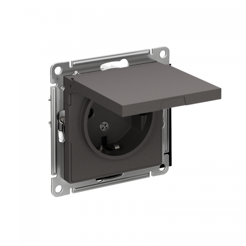 Розетка AtlasDesign 16А IP20 с заземл. защ. шторки с крышкой механизм базальт SE ATN001446 ATN001446