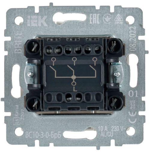 Выключатель 3-кл. СП BRITE ВС10-3-0-БрБ 10А бел. IEK BR-V30-0-10-K01 BR-V30-0-10-K01