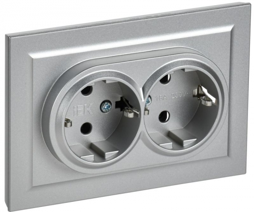 Розетка 2-м СП BRITE РС12-3-БрА 16А в сборе с заземл. без защ. шторок алюм. IEK BR-R21-16-K47-F BR-R21-16-K47-F