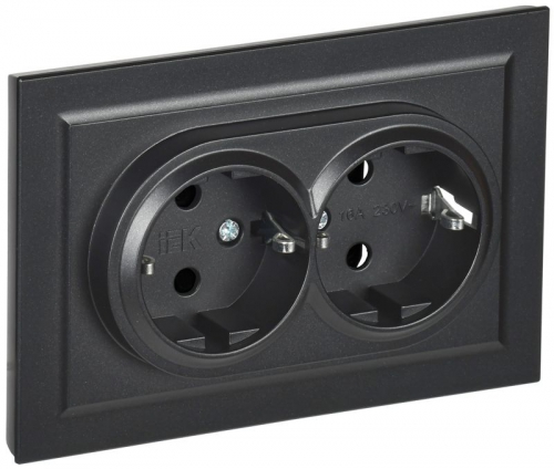 Розетка 2-м СП BRITE РС12-3-БрЧ 16А в сборе с заземл. без защ. шторок черн. IEK BR-R21-16-K02-F BR-R21-16-K02-F