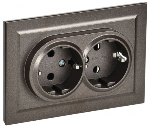 Розетка 2-м СП BRITE РС12-3-БрТБ 16А в сборе с заземл. без защ. шторок бронза IEK BR-R21-16-K45-F BR-R21-16-K45-F