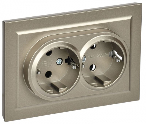 Розетка 2-м СП BRITE РС12-3-БрШ 16А в сборе с заземл. без защ. шторок шампань IEK BR-R21-16-K37-F BR-R21-16-K37-F