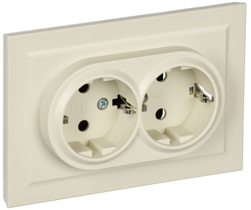 Розетка 2-м СП BRITE РСш12-3-БрКр 16А в сборе с заземл. защ. шторки беж. IEK BR-R24-16-K10-F BR-R24-16-K10-F