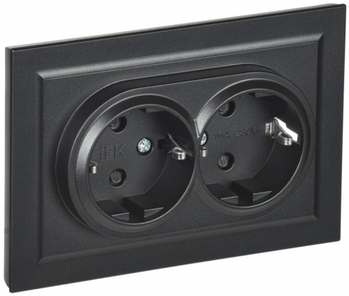 Розетка 2-м СП BRITE РСш12-3-БрЧ 16А в сборе с заземл. защ. шторки черн. IEK BR-R24-16-K02-F BR-R24-16-K02-F