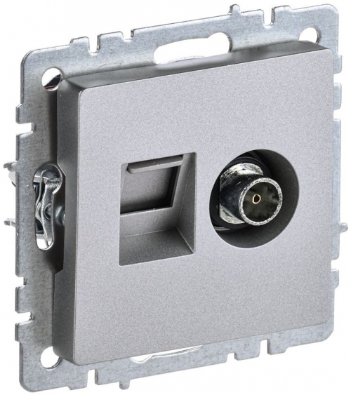 Розетка компьютерная + телевизионная 2-м Brite РТВ/РК12-БрА RJ45 кат.5E + TV алюм. IEK BR-AK20-1-K47 BR-AK20-1-K47