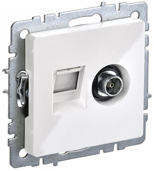 Розетка компьютерная + телевизионная 2-м Brite РТВ/РК12-БрБ RJ45 кат.5E + TV бел. IEK BR-AK20-1-K01 BR-AK20-1-K01