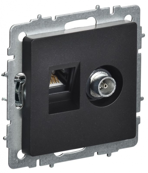 Розетка компьютерная + телевизионная 2-м Brite РТВ/РК12-БрЧ RJ45 кат.5E + TV черн. IEK BR-AK20-1-K02 BR-AK20-1-K02