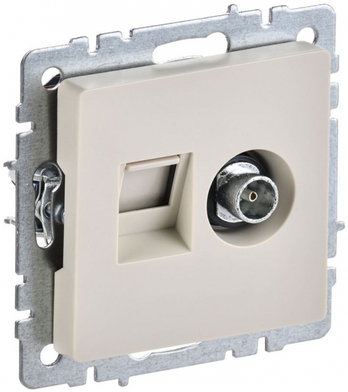 Розетка компьютерная + телевизионная 2-м Brite РТВ/РК12-БрКр RJ45 кат.5E + TV беж. IEK BR-AK20-1-K10 BR-AK20-1-K10