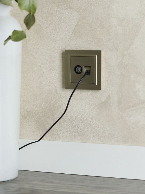 Розетка компьютерная + телевизионная 2-м Brite РТВ/РК12-БрШ RJ45 кат.5E + TV шампань IEK BR-AK20-1-K37 BR-AK20-1-K37