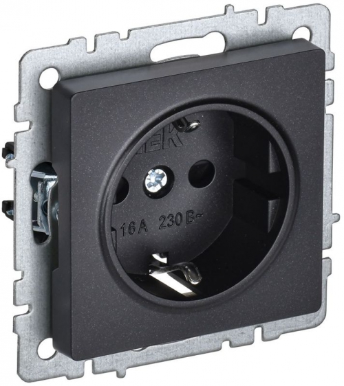Розетка BRITE РС11-1-0-БрЧ 16А с заземл. без защ. шторки черн. IEK BR-R11-16-K02 BR-R11-16-K02