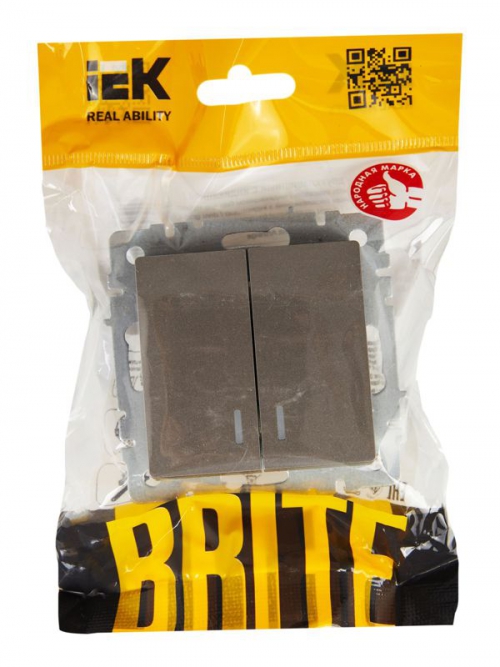 Выключатель 2-кл. СП BRITE ВС10-2-1-БрС 10А с инд. сталь IEK BR-V20-1-10-K46 BR-V20-1-10-K46