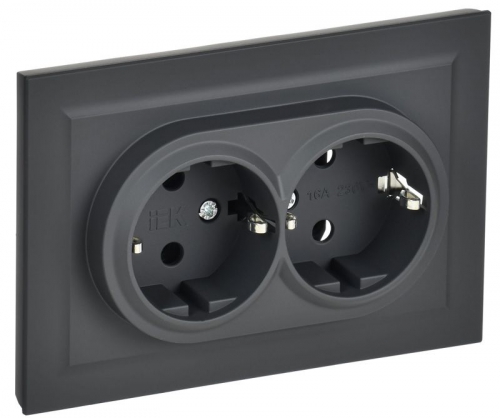 Розетка 2-м СП BRITE РС12-3-БрГ 16А в сборе с заземл. без защ. шторок графит IEK BR-R21-16-K53-F BR-R21-16-K53-F