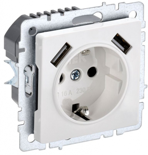 Розетка BRITE РЮш10-1-БрБ 16А с USB A+A 2.1А с заземл. защ. шторки бел. IEK BR-R14-16-U21-D21-K01 BR-R14-16-U21-D21-K01