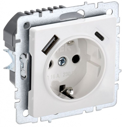 Розетка BRITE РЮш11-1-БрБ 16А с USB A+C 18Вт с заземл. защ. шторки бел. IEK BR-R14-16-U22-018-K01 BR-R14-16-U22-018-K01