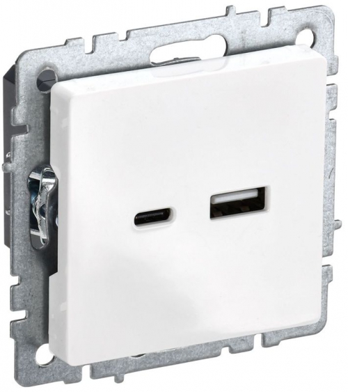 Розетка BRITE USB A+C 18Вт РЮ11-1-БрБ бел. IEK BR-U22-018-K01 BR-U22-018-K01