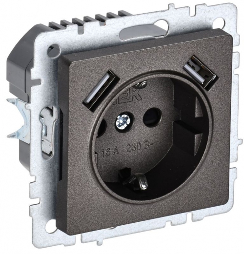 Розетка BRITE РЮш10-1-БрТБ 16А с USB A+A 2.1А с заземл. защ. шторки темн. бронза IEK BR-R14-16-U21-D21-K45 BR-R14-16-U21-D21-K45