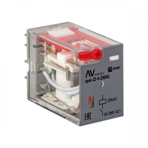 Реле промежуточное RPAt 22/4 5А 230В AC с кнопкой и мех. индикацией AVERES EKF rpat-22-4-230AC rpat-22-4-230AC