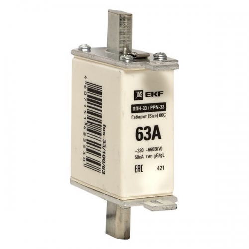 Вставка плавкая ППН-33 100/63А габарит 00C PROxima EKF fus-33/100/63 fus-33/100/63