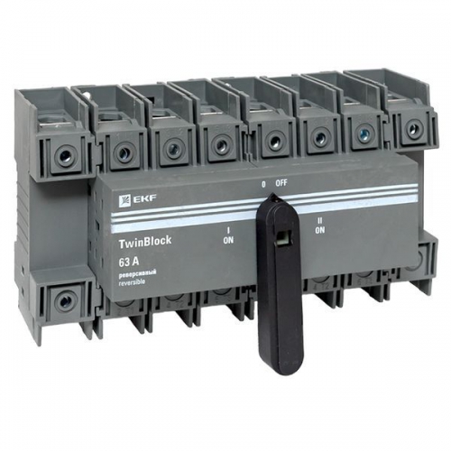 Рубильник 4п 63А реверсивный с рукояткой для прямой установки TwinBlock EKF tb-s-63-4p-rev tb-s-63-4p-rev