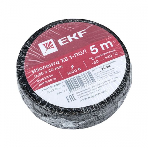 Изолента ХБ 1-ПОЛ 20мм (рул.5м) (70г) PROxima EKF plc-hb-pol1-4 plc-hb-pol1-4
