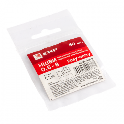 Наконечник штыревой втулочный изол. НШвИ 0.5-8 (уп.50шт) EKF nhvi-0.5-8 nhvi-0.5-8
