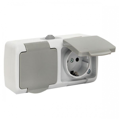 Розетка 2-м ОП Мурманск 16А IP54 с заземл. защ. шторки с крышкой сер. EKF EFR16-129-30-54 EFR16-129-30-54