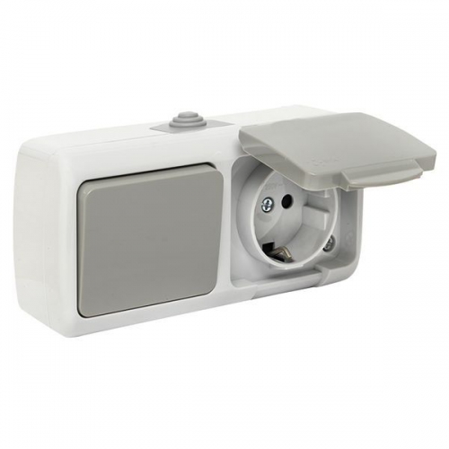 Блок ОП розетка 1-м 16А с заземл. с крышкой+выключатель 1-кл. Мурманск IP54 сер. EKF EFRV16-050-30-540 EFRV16-050-30-540