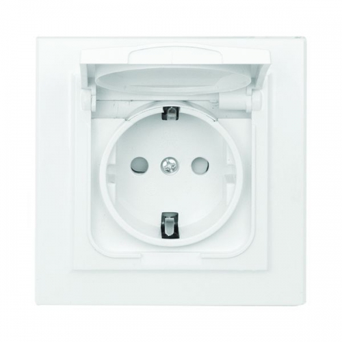 Розетка 1-м СП Минск 16А IP44 с заземл. защ. шторки с крышкой бел. EKF ERR16-029-100-44 ERR16-029-100-44