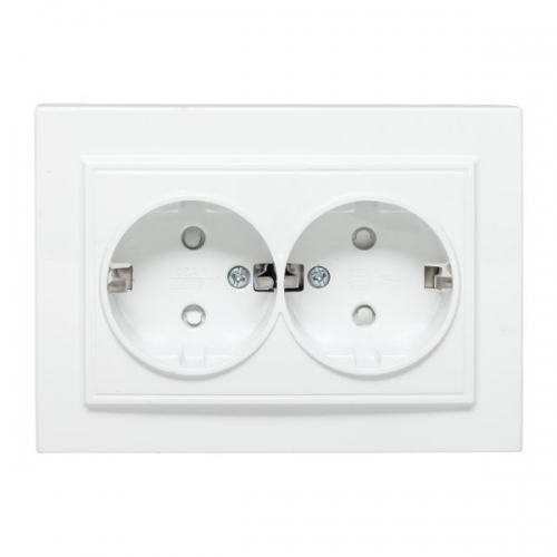 Розетка 2-м СП Минск 16А IP20 с заземл. защ. шторки бел. Basic EKF ERR16-128-100 ERR16-128-100