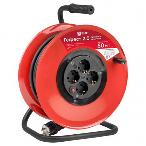 Удлинитель на катушке 4х50м с заземл. 16А IP44 Гефест 2.0 КГ 3х2.5 3.5кВт предохр. PROxima EKF UKG02-16-R325-4-50-IP44 UKG02-16-R325-4-50-IP44