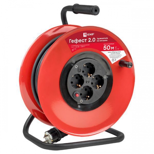Удлинитель на катушке 4х50м с заземл. 16А IP20 Гефест 2.0 КГ 3х1.5 3.5кВт предохр. PROxima EKF UKG02-16-R315-4-50 UKG02-16-R315-4-50