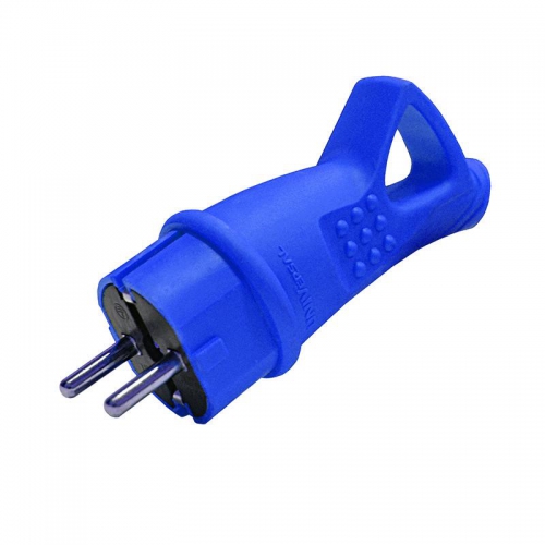 Вилка электрическая 1ф 16А 250В IP44 с заземл. с ушком каучук син. (еврослот) UNIVersal 3040 3040