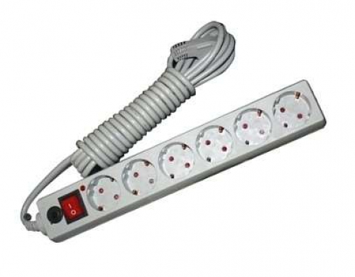 Удлинитель с сетевым фильтром 6х1.8м с заземл. 10А IP20 ПВС 3х0.75 защ. шторки сер. UNIVersal 967U-5001 967U-5001