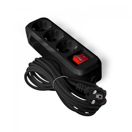 Удлинитель 3х5м с заземл. 16А IP20 S-303 ПВС 3х1 с выкл. черн. UNIVersal 2021 2021