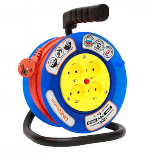 Удлинитель на катушке 4х20м без заземл. 6А IP20 У6-014 190мм ПВС 2х0.75 термозащита UNIVersal 9632057 9632057