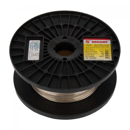 Трос стальной в ПВХ изоляции d2.0мм (200м) REXANT 09-5320 09-5320
