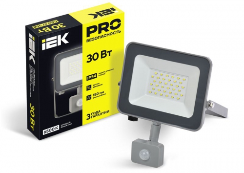 Прожектор светодиодный СДО 07-30Д 30Вт 6500К IP54 с датчиком движ. сер. IEK LPDO702-30-K03 LPDO702-30-K03
