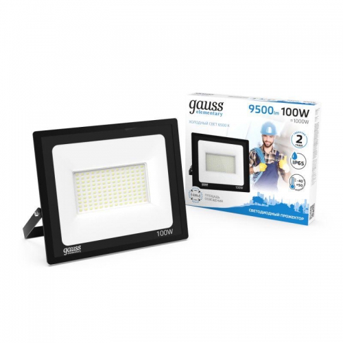 Прожектор LED 100Вт IP65 6500К черн. Gauss 613100100 613100100