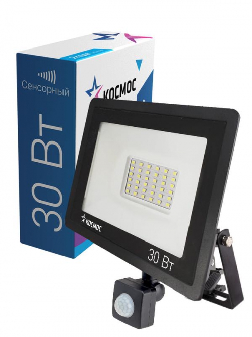 Прожектор светодиодный 30Вт 6500К IP65 2400лм с датчиком Super-Slim КОСМОС K_PR5_LED_30S K_PR5_LED_30S