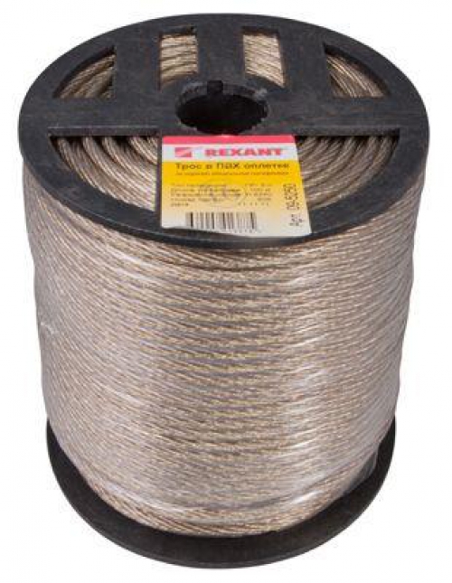 Трос стальной в ПВХ изоляции d5.0мм (уп.100м) REXANT 09-5250 09-5250